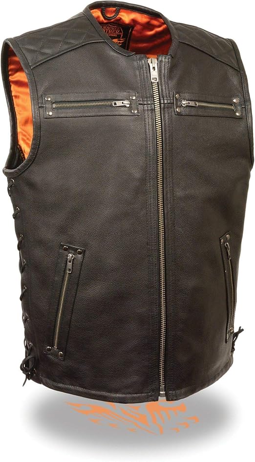 Men's Zipper Front Full Side Lace Leather Vest