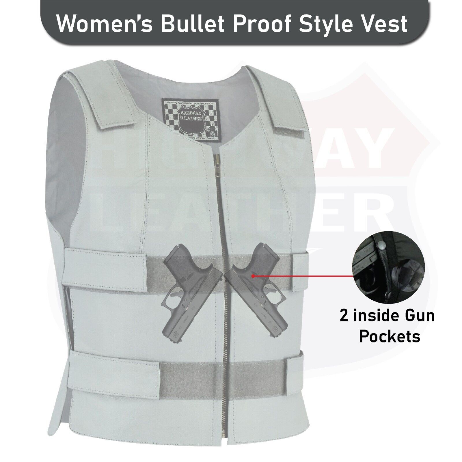 Gray bulletproof leather vest - SKU#14945Gray36 - HighwayLeather