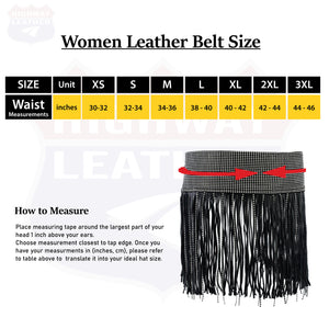 Women Leather Tassel Bling Hip Belt for Vintage Western Design Black Waist Belt