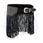 Women Leather Tassel Bling Hip Belt for Vintage Western Design Black Waist Belt