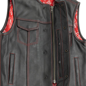 RED PAISLEY SOA Men's Leather Vest Anarchy Motorcycle Biker Club Concealed Carry Outlaws