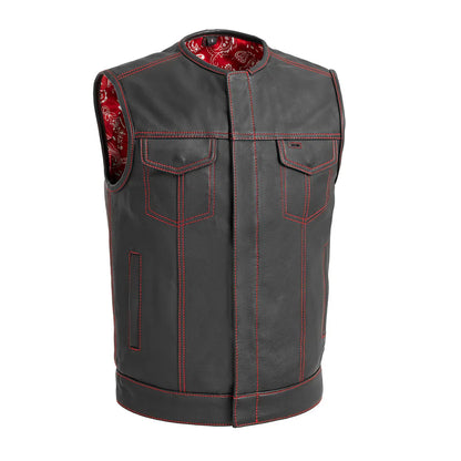 RED PAISLEY SOA Men's Leather Vest Anarchy Motorcycle Biker Club Concealed Carry Outlaws