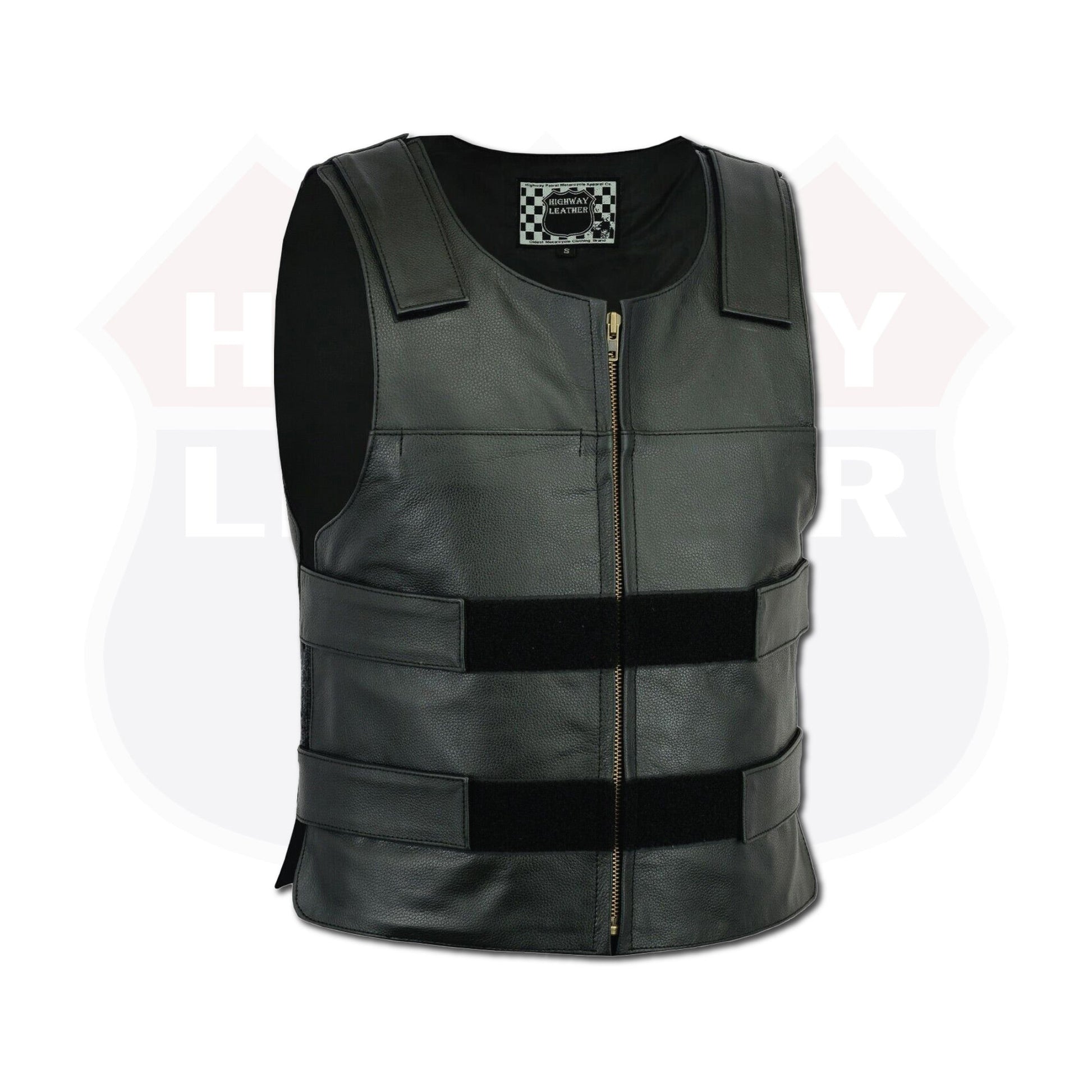 Men Bullet Proof style Leather Motorcycle Vest for bikers Club Tactical Vest - HighwayLeather