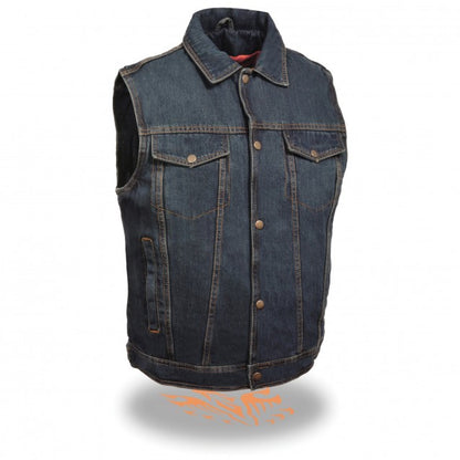 Men's Snap Front Denim Vest w/ Shirt Collar