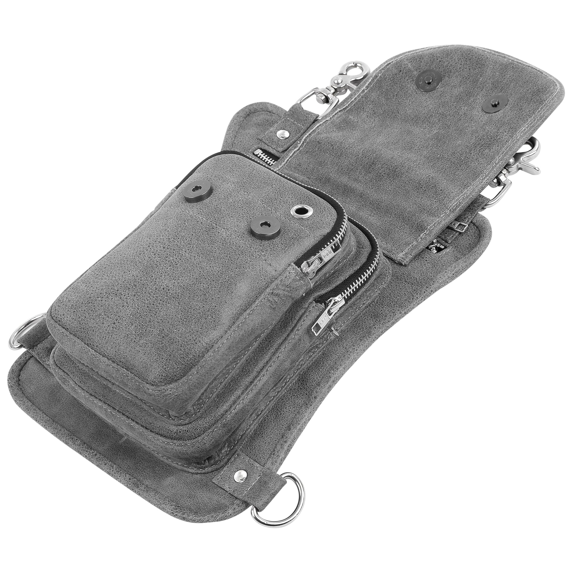 HL80191Gray Thigh Bag made of Leather used as a drop leg bag - HighwayLeather