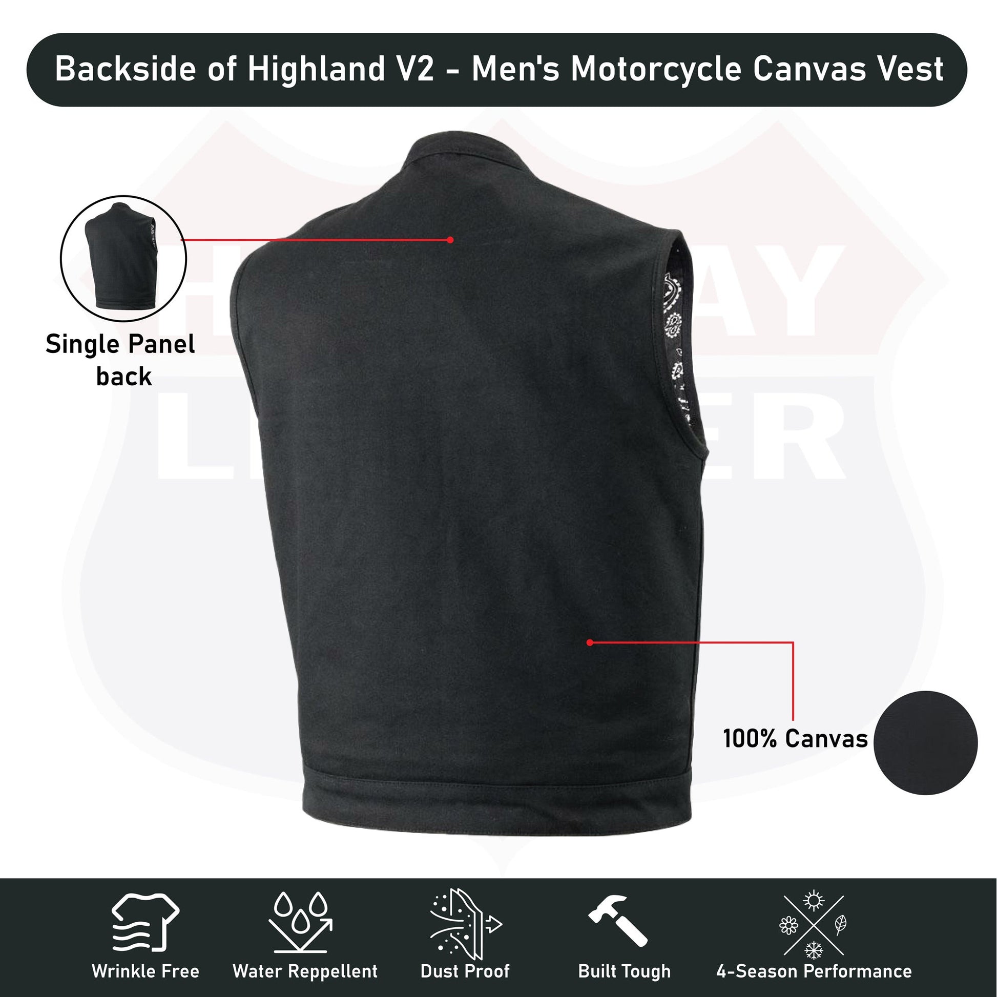 Highland V2 - Men's Motorcycle Canvas Vest Conceal Carry Pockets, FIM692CNVS - HighwayLeather