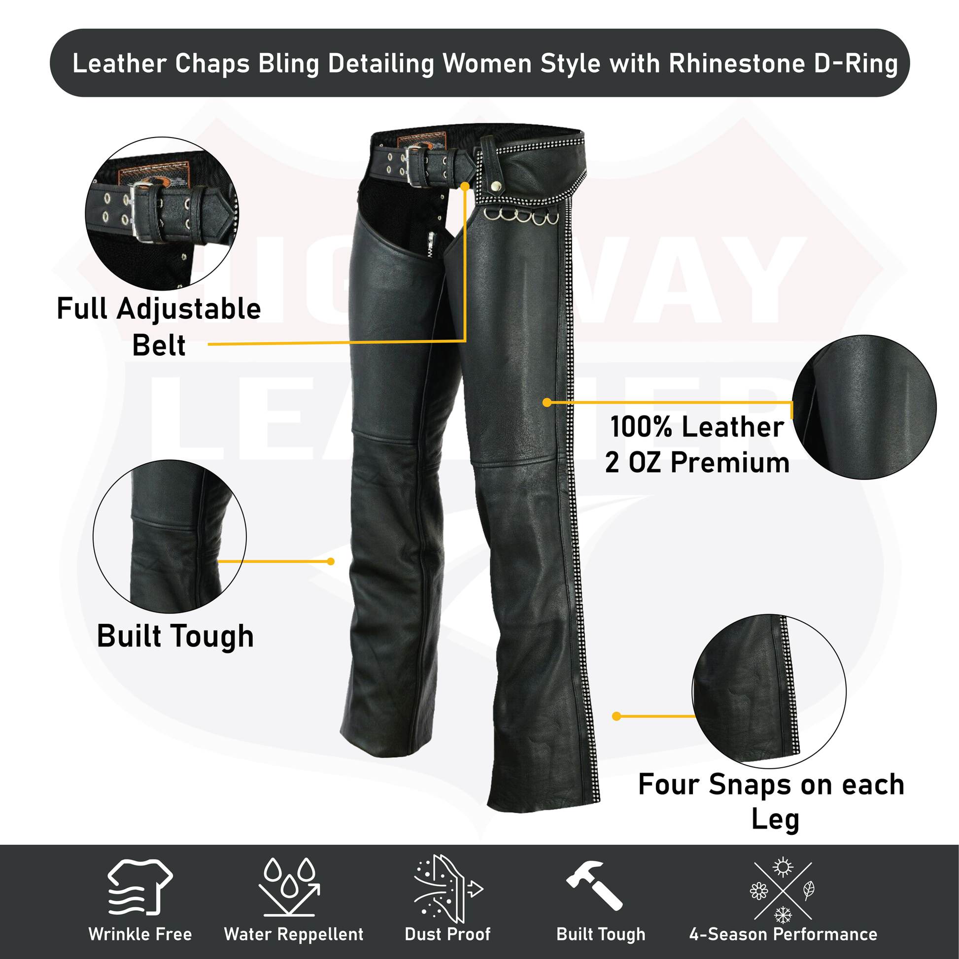 Hip Hugger Leather Chaps Bling Detailing Women Style - HighwayLeather