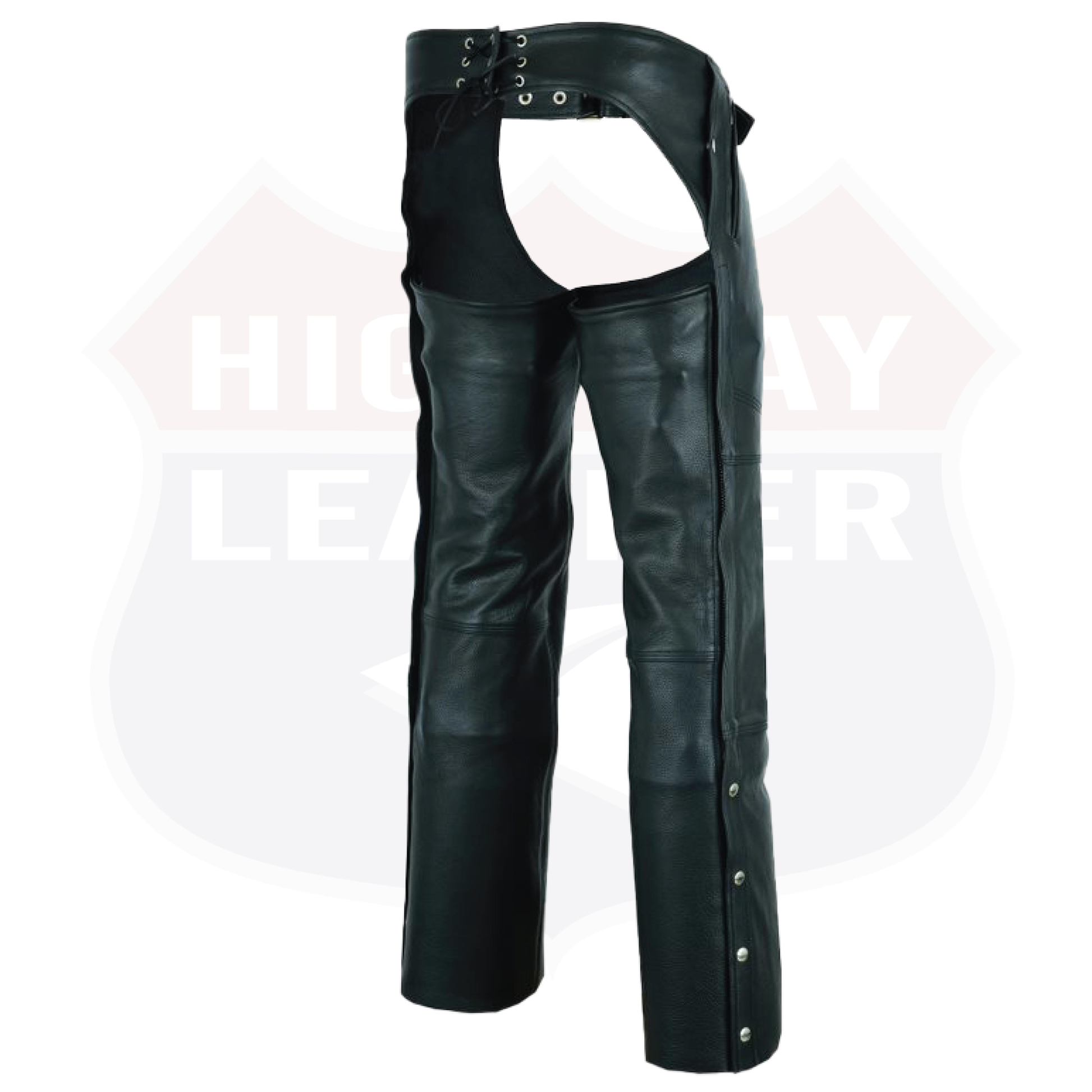 Black HL12840NKD Heavy Buffalo Leather Lined Chaps Motorcycle Riding Biker Chap Black - HighwayLeather