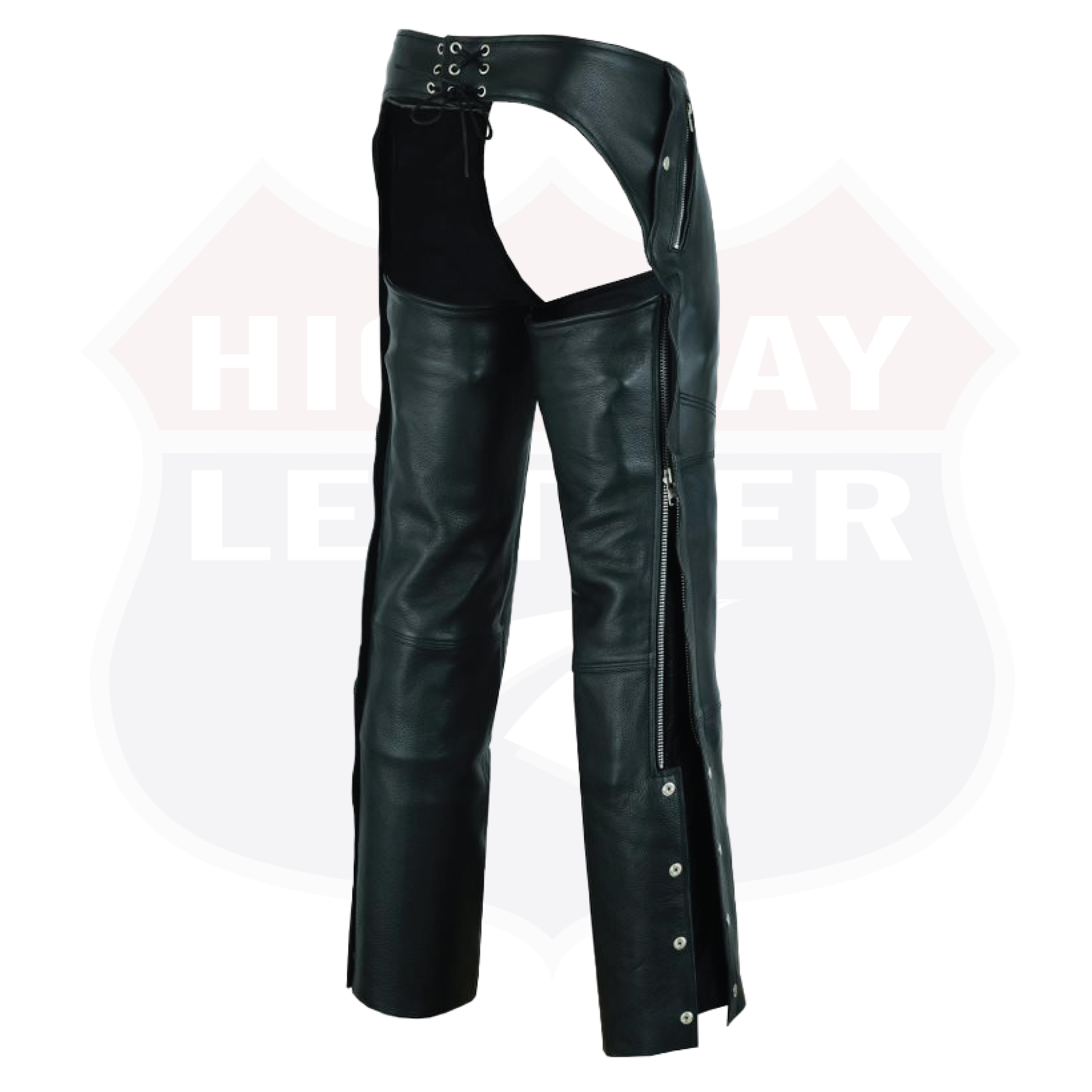 Black HL12840NKD Heavy Buffalo Leather Lined Chaps Motorcycle Riding Biker Chap Black - HighwayLeather