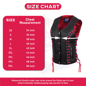 HL14859HOTPINKEYELET WOMEN SIDE LACE VEST  M/O BUFFALO LEATHER BLK