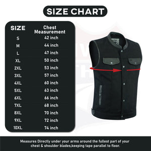 AMZO21689BLACK Biker Denim Club Style Anarchy BLACK Vest with Conceal Carry Pockets both sides