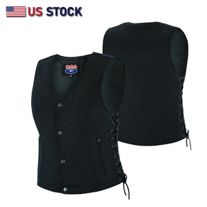 Women’s Denim Motorcycle Side Lace Club Vest with 2 Inside Ammo Pocket HL21851