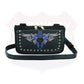 Blue Leather Biker Vest & Matching Crossbody Bag Set for Women