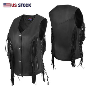 Fringe Rider Combo: Leather Motorcycle Vest + Studded Fringe Bag