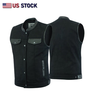 AMZO21689BLACK Biker Denim Club Style Anarchy BLACK Vest with Conceal Carry Pockets both sides