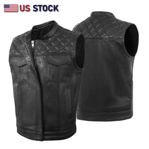 AMZO11693SPT Black Men Cross Stitch Club Leather Vest
