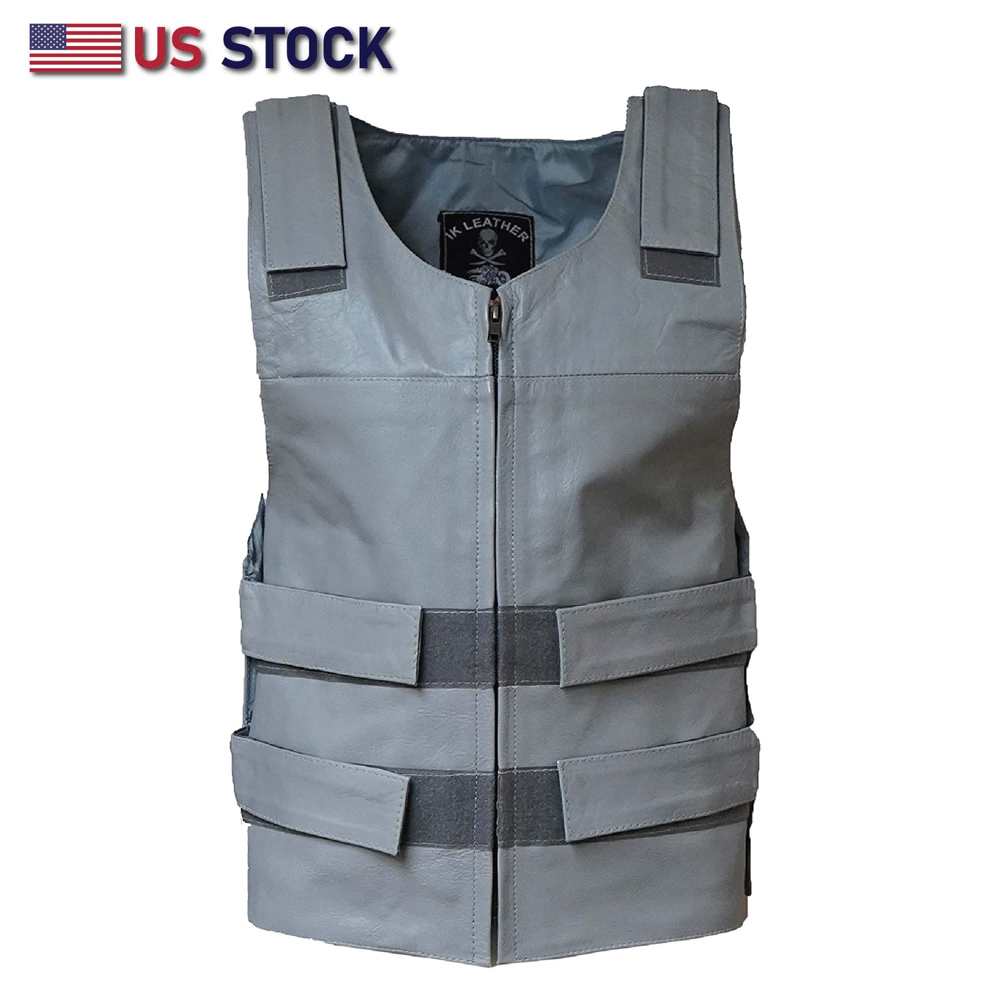 MEN'S GRAY BULLET PROOF LEATHER VEST Shade#36 (SKU#11643Gray36)