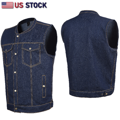 HL21687 Blue Men Denim Vest Contrast Thread M/O 100% Cotton