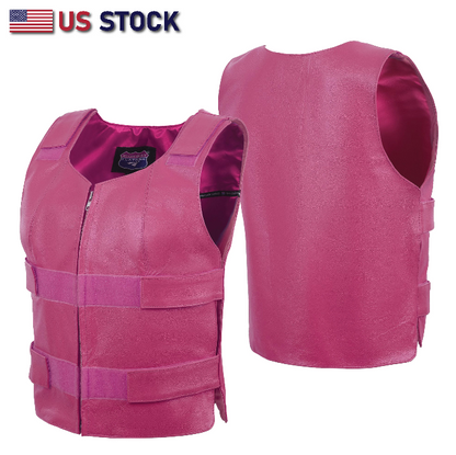 HL14945HOTPINK Women Yellow bullet proof style leather vest- for biker club