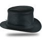 HL80111BLK  Handcrafted Black Leather TOP HAT shapeable brim and crown