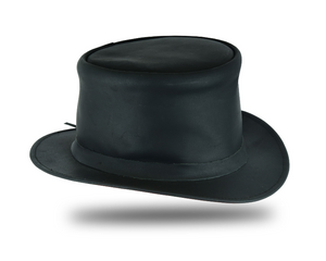 HL80111BLK  Handcrafted Black Leather TOP HAT shapeable brim and crown