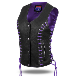 HL14859PURPLEEYELET WOMEN SIDE LACE VEST  M/O BUFFALO LEATHER BLK