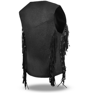 HL14858FRINGE WOMEN SIDE LACE VEST M/O BUFFALO LEATHER BLACK