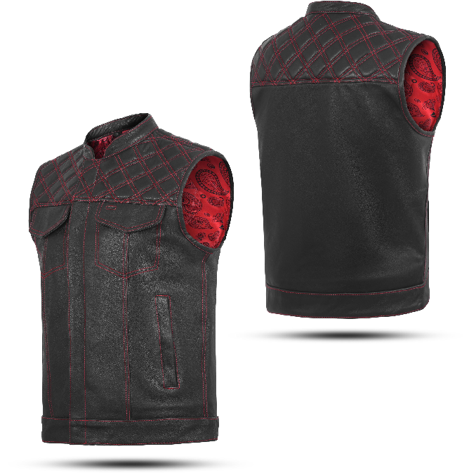 RED black men cross stich vest , HL11693SPTRED black men , club leather vest ,men western American black men  leather vest ,USA stock leather vest