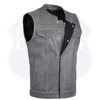 HL11689 Grey SOA Men's Leather Vest Anarchy Motorcycle Biker Club Concealed Carry Outlaws