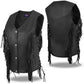 HL14858FRINGE WOMEN SIDE LACE VEST M/O BUFFALO LEATHER BLACK