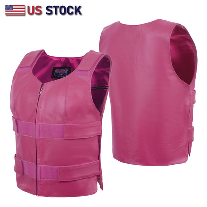 HL14945HOT PINK Women hot pink bullet proof style leather Vest women biker club