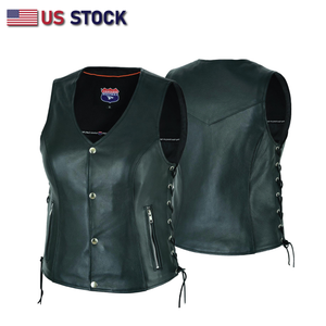 AMZO14851SPT Black Women's Lace up side leather motorcycle vest