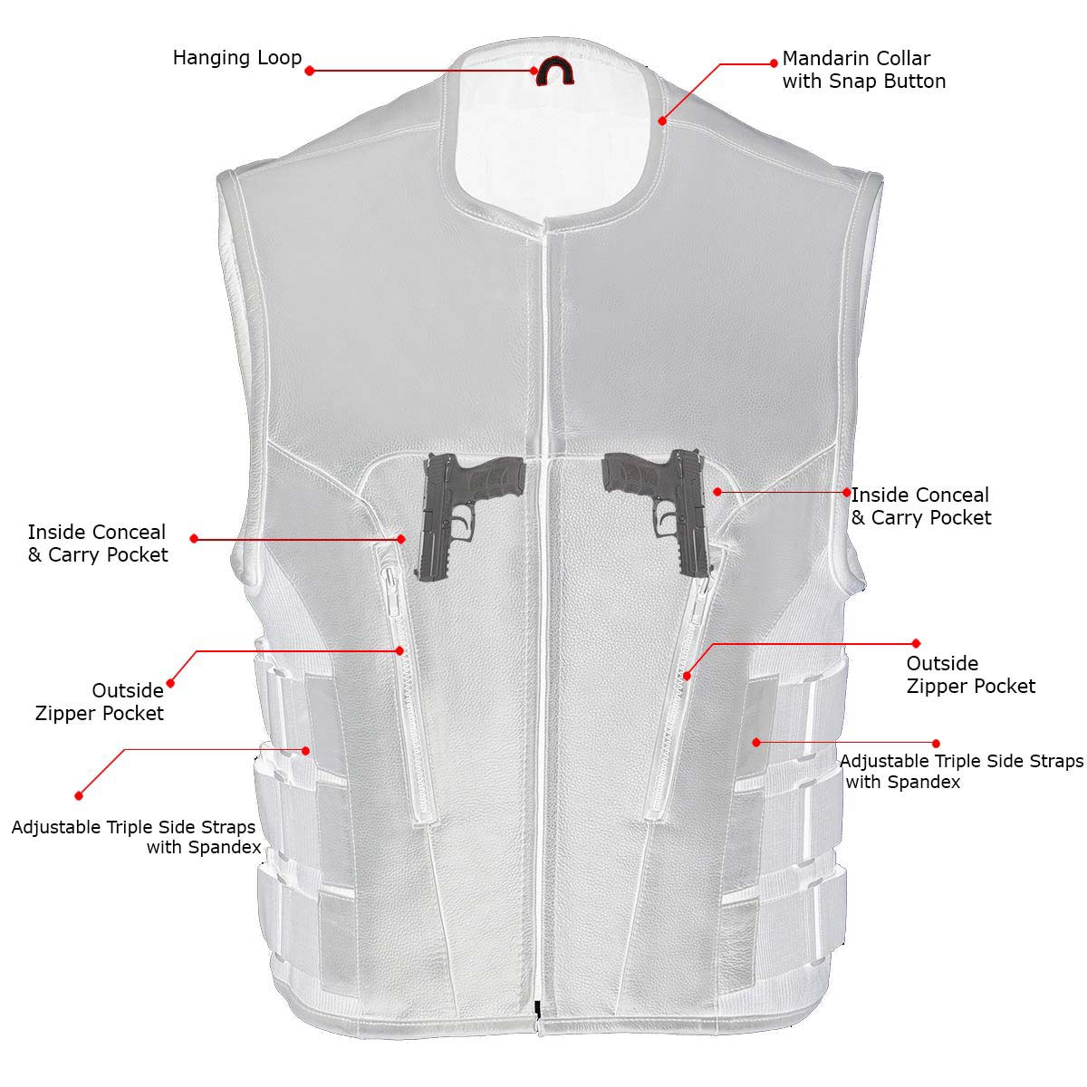 Milwaukee Leather Men's Creeper Black Triple Strap Leather Motorcycle Vest - LKM3791 — image 5