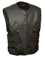 Biker Hill BAM3500 Men's 'Swat' Style Motorcycle Leather Vest — image 1