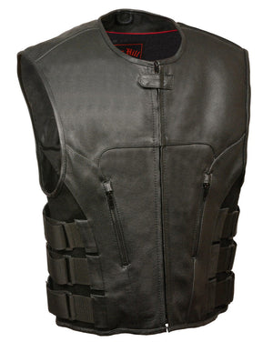 Biker Hill BAM3500 Men's 'Swat' Style Motorcycle Leather Vest — image 1