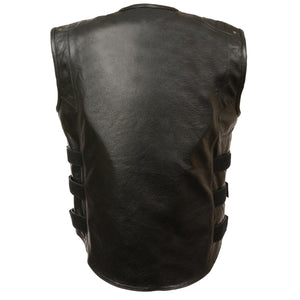 Biker Hill BAM3530 Men's Swat-Tactical Style Black Motorcycle Leather Rider Vest — image 2