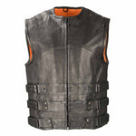Biker Hill BAM3530 Men's Swat-Tactical Style Black Motorcycle Leather Rider Vest — image 1