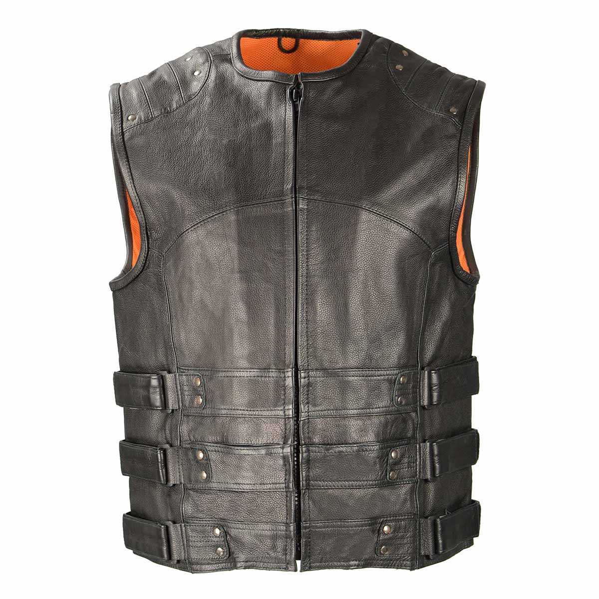 Biker Hill BAM3530 Men's Swat-Tactical Style Black Motorcycle Leather Rider Vest — image 1