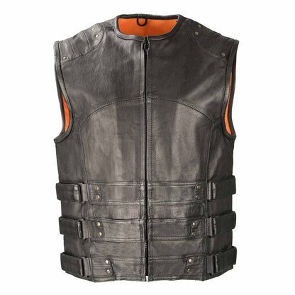 Biker Hill BAM3530 Men's Swat-Tactical Style Black Motorcycle Leather Rider Vest — image 1
