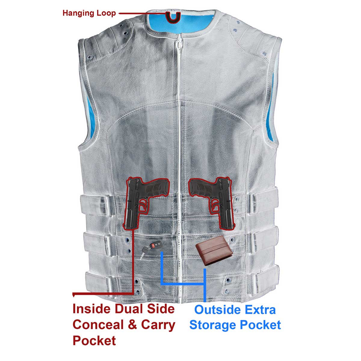 Biker Hill BAM3530 Men's Swat-Tactical Style Black Motorcycle Leather Rider Vest — image 4
