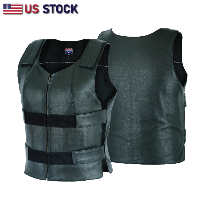 HL14945Black Women BLACK Bullet Proof style Leather Motorcycle Vest bikers Club Tactical Vest Ammo