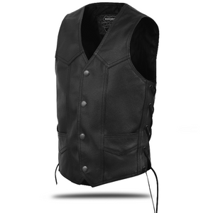 HL17392BLACK Youth Size Black Leather Side Lace Biker Vest