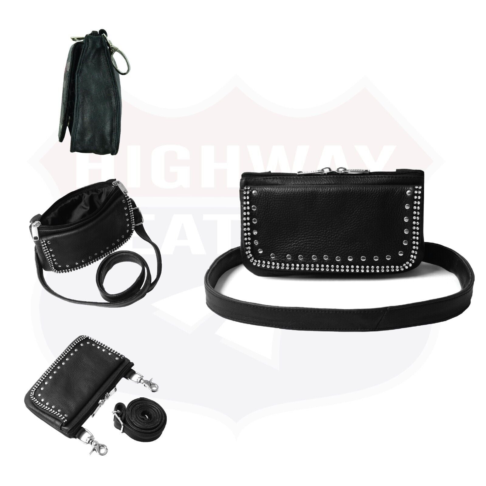 Leather Hip Clip Purse Bag Women Waist Bag Fanny Pack Motorcycle Biker BLING - HighwayLeather