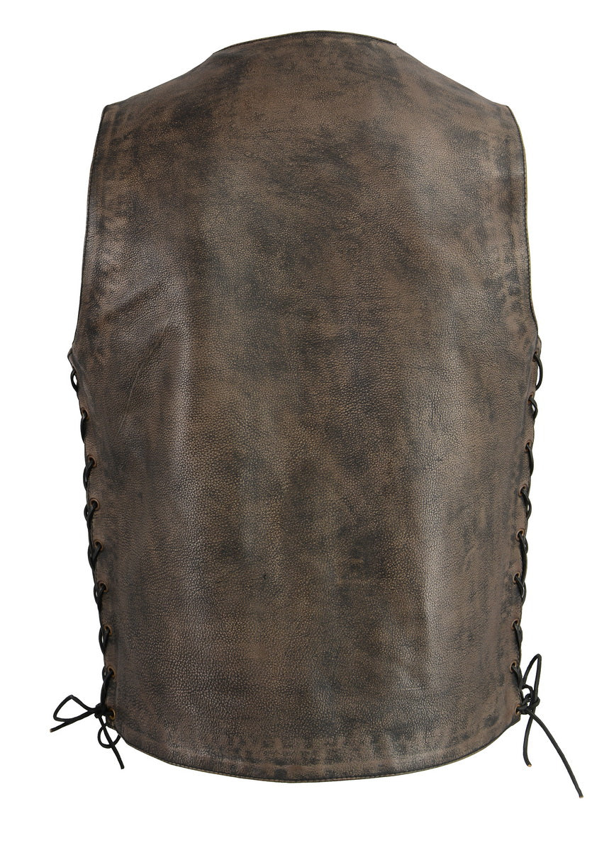 M Boss Motorcycle Apparel BOS13501 Men's Distressed Brown Leather 10 Pocket Motorcycle Vest w/ Quick Draw Pocket — image 7