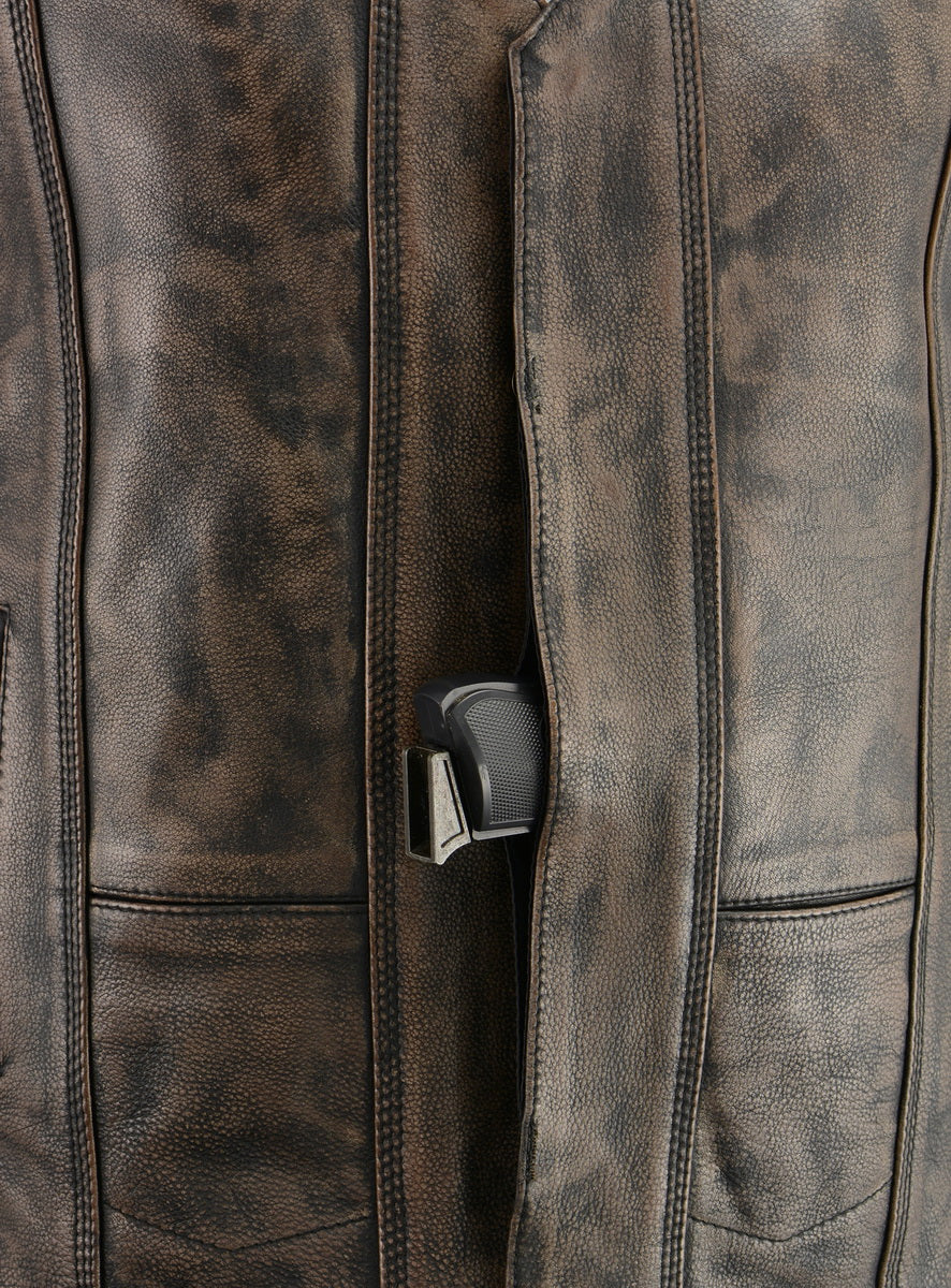 M Boss Motorcycle Apparel BOS13501 Men's Distressed Brown Leather 10 Pocket Motorcycle Vest w/ Quick Draw Pocket — image 6