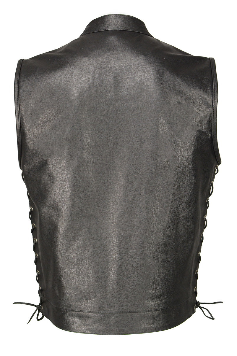 M Boss Motorcycle Apparel BOS13503 Men's Black Leather Side Lace Club Style Vest with Quick Draw Pocket — image 4
