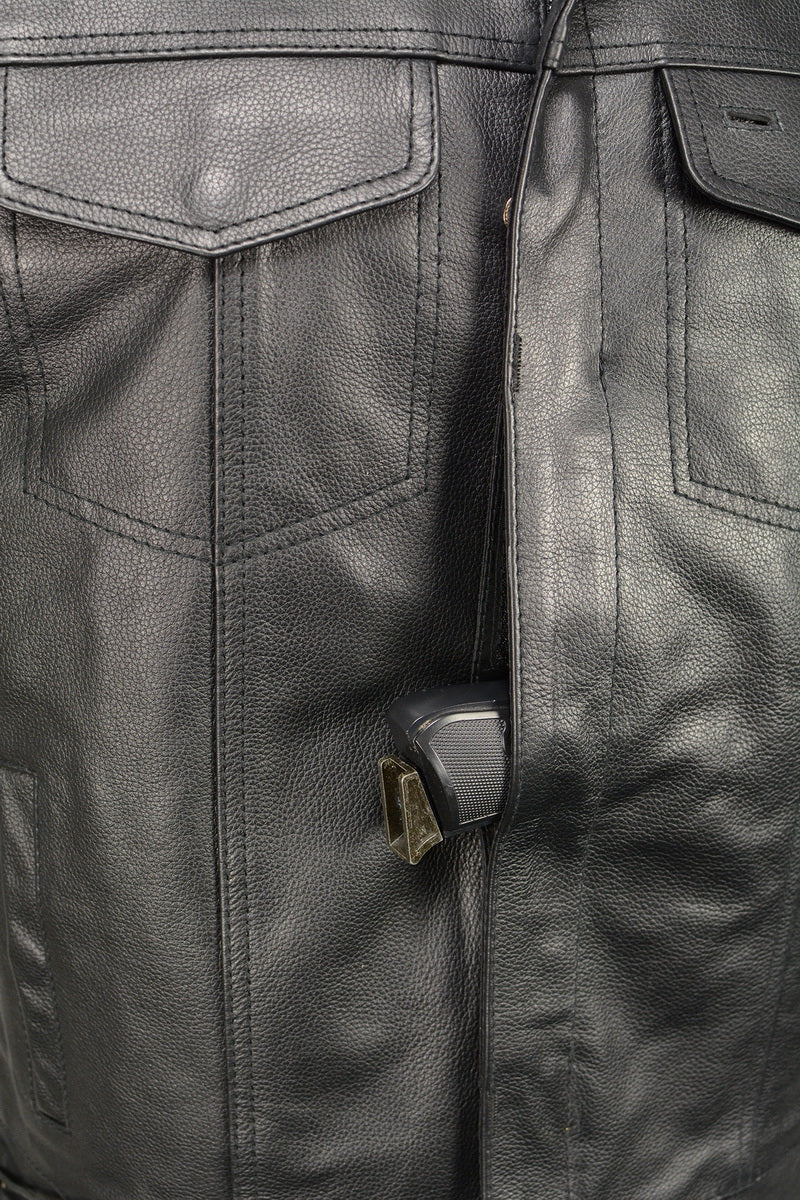 M Boss Motorcycle Apparel BOS13503 Men's Black Leather Side Lace Club Style Vest with Quick Draw Pocket — image 2