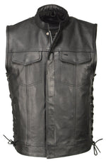 M Boss Motorcycle Apparel BOS13503 Men's Black Leather Side Lace Club Style Vest with Quick Draw Pocket — image 1