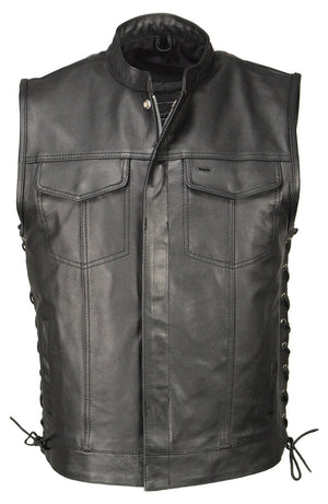 M Boss Motorcycle Apparel BOS13503 Men's Black Leather Side Lace Club Style Vest with Quick Draw Pocket — image 1