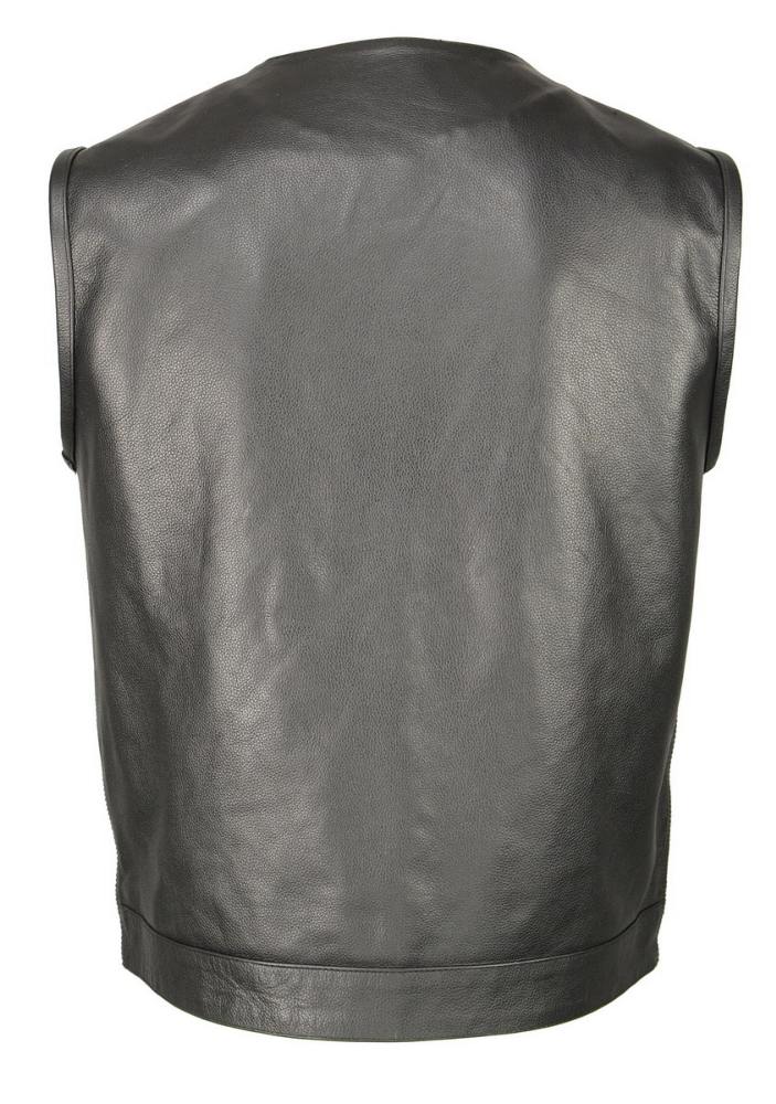 M Boss Motorcycle Apparel BOS13504 Men's Black Leather Collarless Club Style Vest with Quick Draw Pocket — image 4
